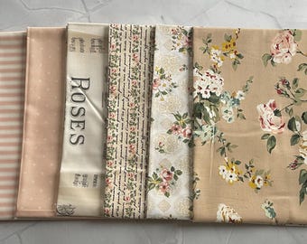 Rose & Violet's Bouquet Des Fleurs 7 FQ Bundle in TAN - Riley Blake Designs -