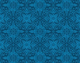Poppies and Plumes  by Lila Tueller 14292 Blue .  Riley Blake