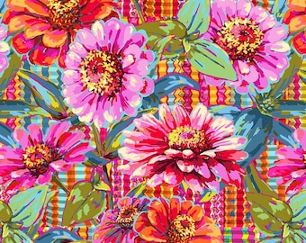 Wide Backs 108 Inch | Giant Zinnias | Festival by Odile Bailloeul | SOLD BY  1/2 Yard/Free Spirit | Quilt Backs |