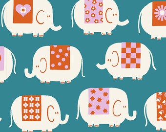Moda Ruby Star Fabric Picture Book Elephants Teal   RS3069 16