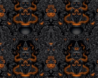 Storybook Halloween by Rachel Hauer. Cat Damask