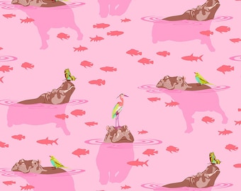 EVERGLOW by Tula Pink for Free Spirit Fabrics -My Hippos Don't Lie    Pink  Hippo