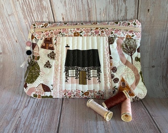 Gingiber Quaint Cottage  Embroidered Project Bag. Handmade SOO CUTE