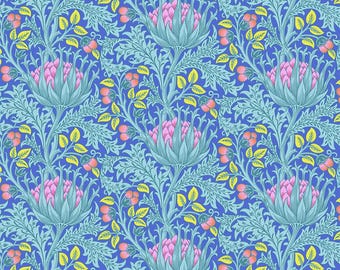 Kaffe and Morris & Co - Artichoke Blue Fabric  PWKW001.BLUE - Cotton Fabric