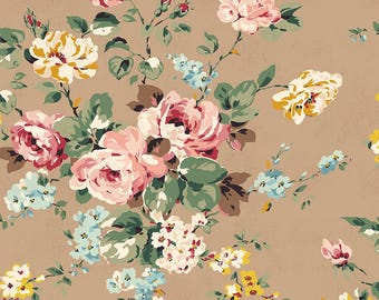 Rose & Violet's Bouquet Des Fleurs Poeme C17290 Tan - Riley Blake Designs - Main Tan Floral -