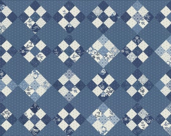 Denim & Daisies  Patchwork Cheater Dark Blue  Yardage~24 inch repeat~60" Wide Fig Tree Quilts~Moda Fabrics~35388-12  Sold by 1/2 yard