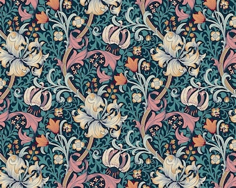 Morris  and Co. Red  House   Golden Lily 108" Backing    QBWM0007.TEAL  Free Spirit  Sold by Half Yard