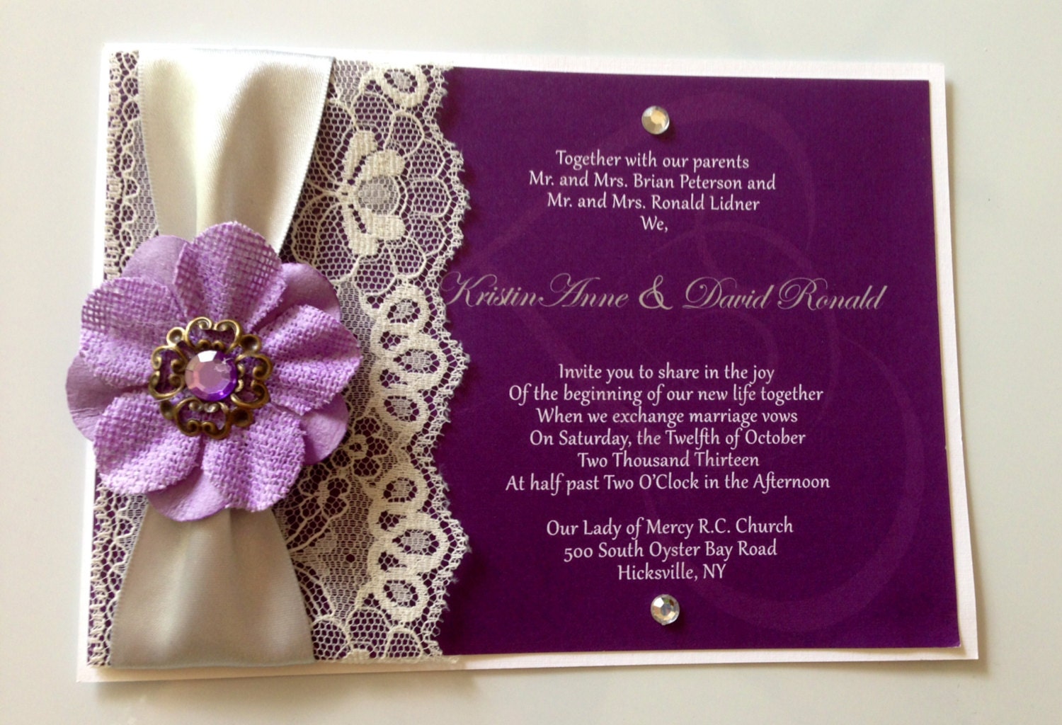 Lace/Ribbon Floral Wedding Invitations Etsy