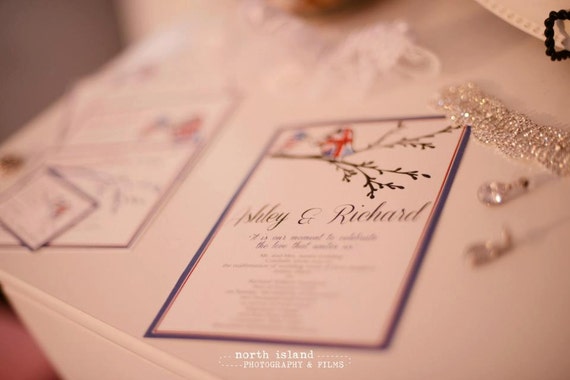 Lovebird British American Union Jack Wedding Invitations Etsy