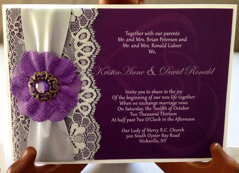 Lace/Ribbon Floral Wedding Invitations Etsy