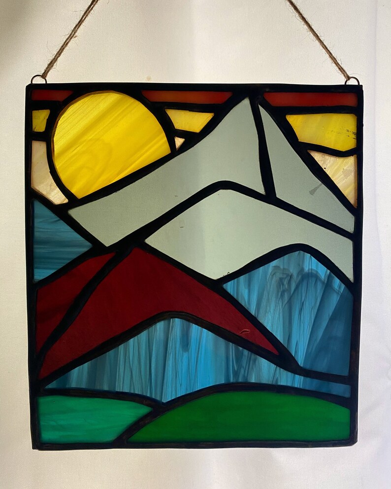 Stained Glass Mountain Scene