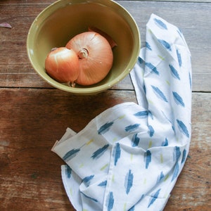 White Green + Yellow Ikat Leaf Cotton Woven Tea Towel