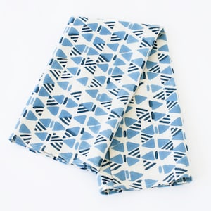 Indigo Blue Cotton Tea Towel- Handprinted Kitchen Towel- Triangle Geometric Pattern- Blockprint Tea Towel- Natural Dye Tea Towel- Fair Trade