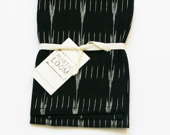 Black Grey Tea Towel- Kitchen Towel- Handwoven Ikat Stripe- Gift for Cook