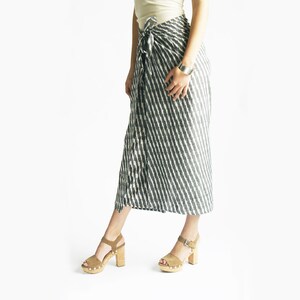 Wide Leg Cotton Pants - Grey Stripe Ikat Wrap Pants- Palazzo Pants- Wide Leg Trousers