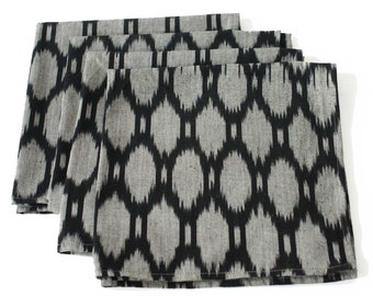 Black Oval Cotton Ikat Napkin Set of 4