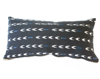 Black N Blue V Dash Ikat Lumbar Toss Pillow 12 x 24