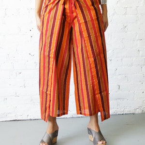 Multi-Streifen Orange Melone wickeln Hose - weiten Bein Hose - handgewebte Baumwolle Wrap Palazzo Hose - Hose - Yoga Hose-Boho Hosen - Fair-Trade