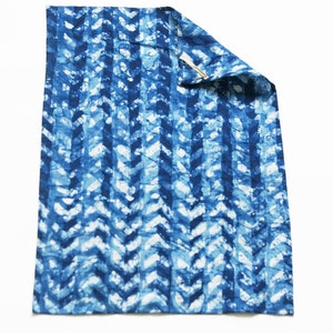 Indigo Blue Chevron Tea Towel- Handprinted Batik Linen Kitchen Towel