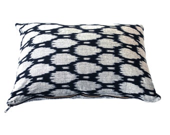 Black Oval Cotton Ikat Pillow Small Lumbar 12 x 18