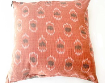 Blush Peacock Cotton Ikat Pillow Square 20 x 20