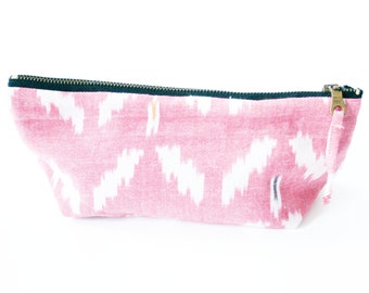 Rose Tulip Cotton Ikat Large Zipper Pouch