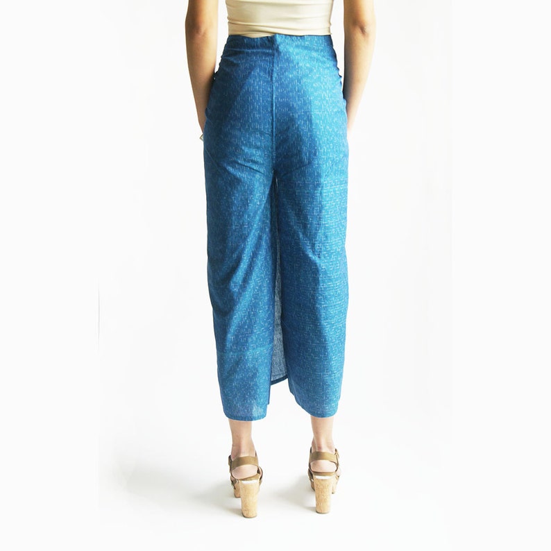 Wide Leg Cotton Pants Turquoise Ikat Wrap Pants Palazzo - Etsy