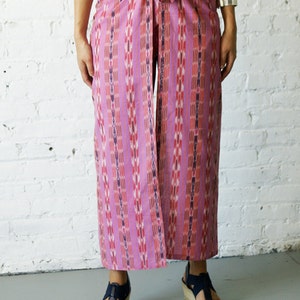 Boho Breite Bein Palazzo Hose - Baumwolle handgewebt Fuchsie Streifen Ikat Wrap Hose