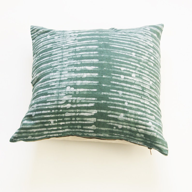 Teal Green Linen Pillow Coverthin Stripe Batik Blockprinted 20x20 Throw Pillow Etsy