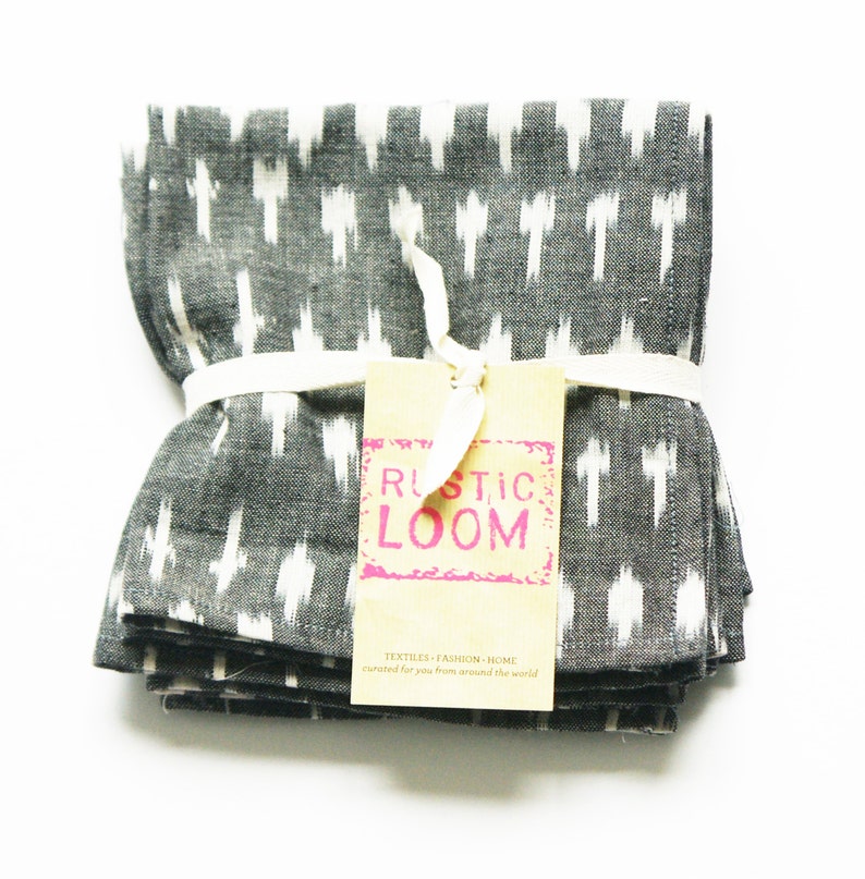 Cloth Napkin Handwoven Ikat Dot Set of 4 Grey Cocktail Napkin
