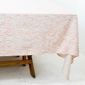 Orange + White Leaf Vine Cotton Blockprinted Tablecloth