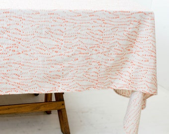 Orange + White Leaf Vine Cotton Blockprinted Tablecloth