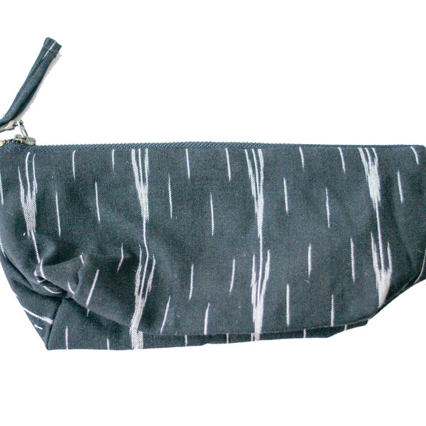 Black Ikat Dash Large  Zipper Pouch- Cosmetic Bag- Jewelry Clutch