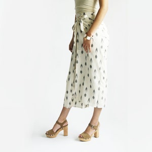 Weites Bein Hose - weiß grau Tulip - Ikat Wrap Hose - Palazzo Hose - breit Bein Hose