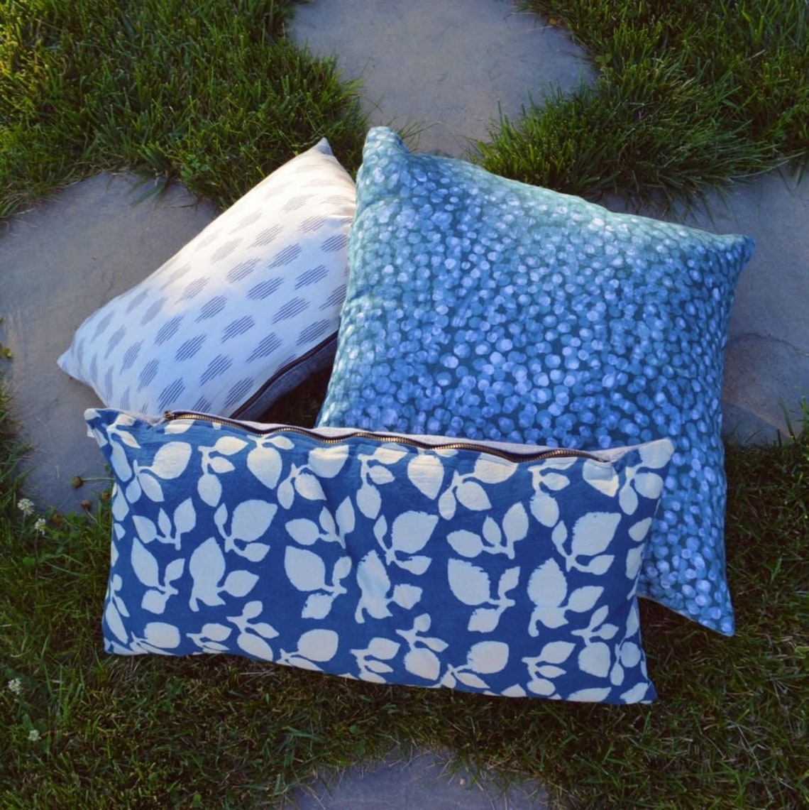 Indigo Blue Leaf Lumbar Pillow Shamhand Block Printed 12x24 Etsy