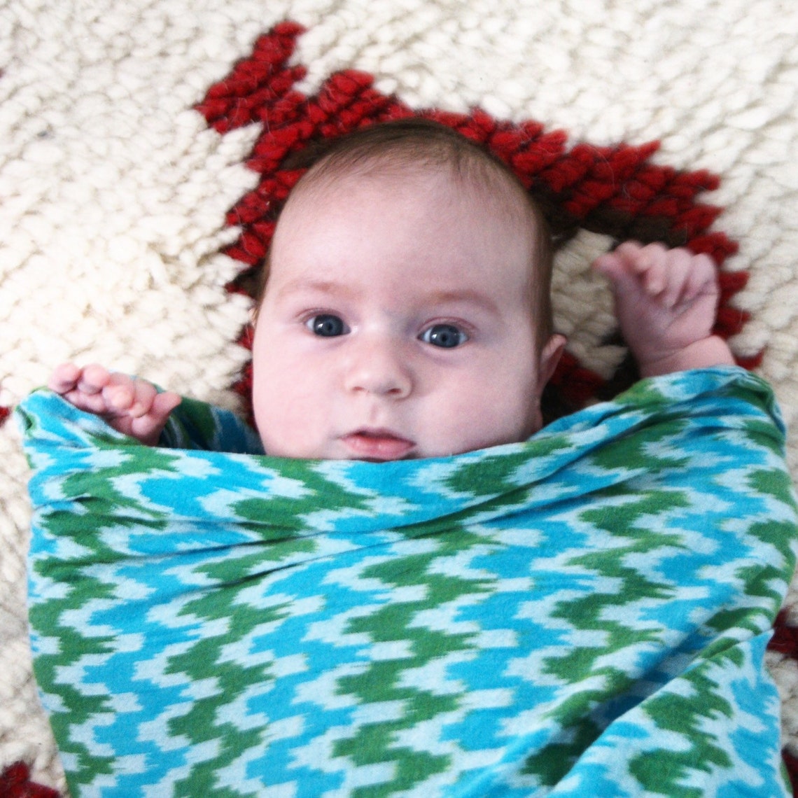 Blue Baby Swaddle Wrap Woven Aqua Green Ikat Nursing Cover Etsy