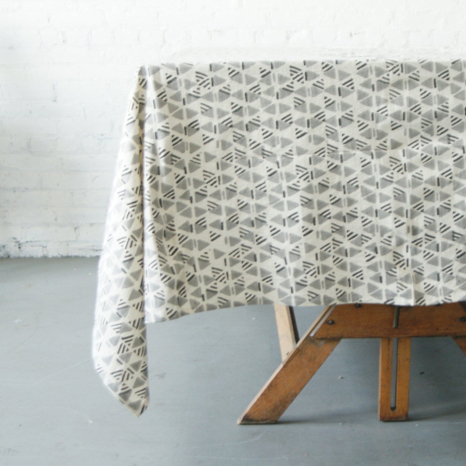 Triangular Tablecloth Cotton Block Print Tablecloth- Grey Triangle Geometric - Etsy
