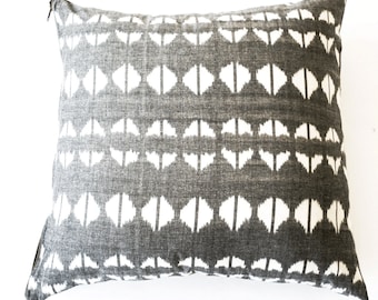 Grey Triangle Cotton Ikat Square Pillow 22 x 22