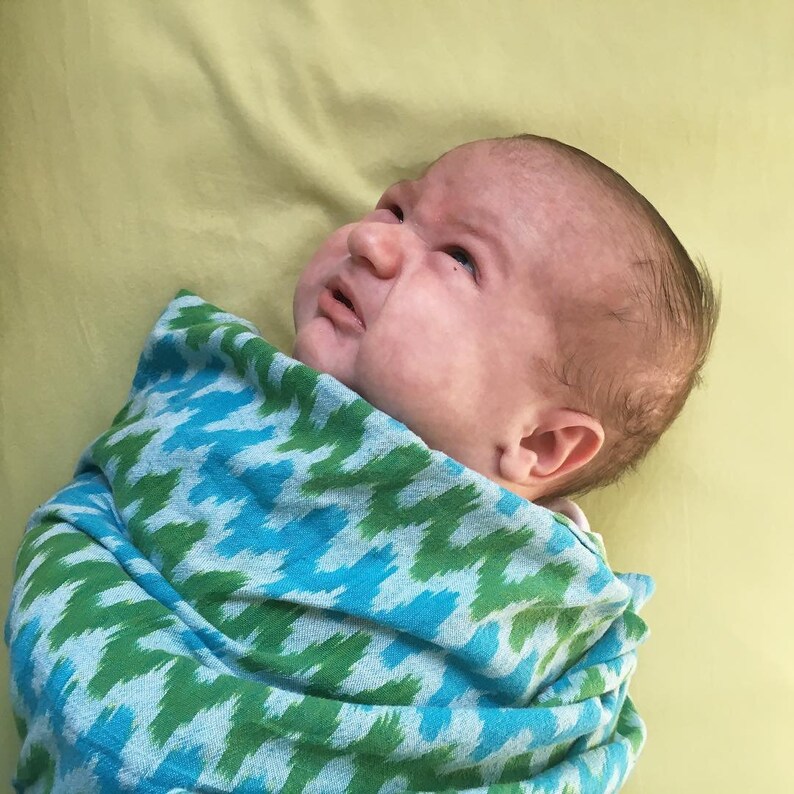 Blue Baby Swaddle Wrap Woven Aqua Green Ikat Nursing Cover Etsy