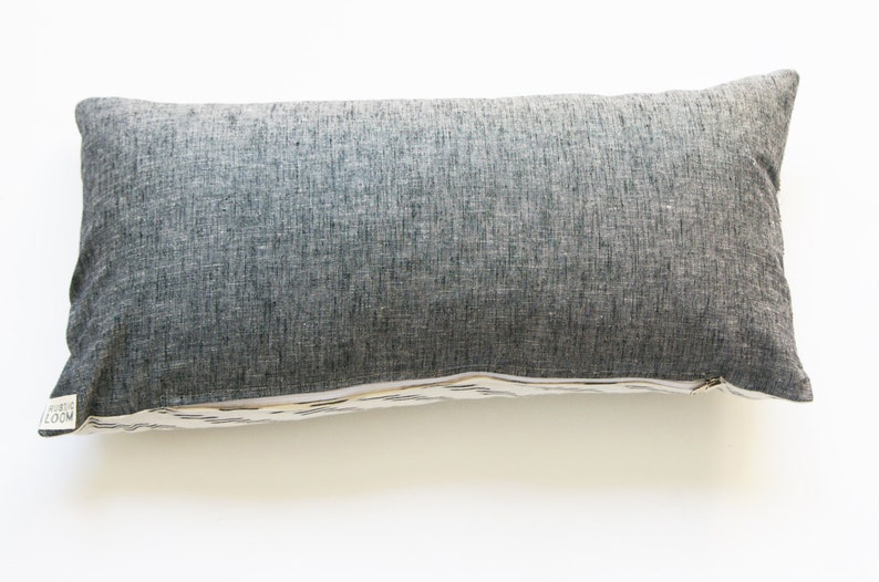Lumbar Toss Pillow Grey Natural White Ikat Stripe Handwoven Etsy