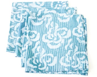 Azure Blue Sea Swirls Cotton Napkin Set of 4