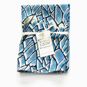 Blue Cotton Tea Towel- Blockprinted Kitchen Towel- Organic Pattern- Housewarming gift