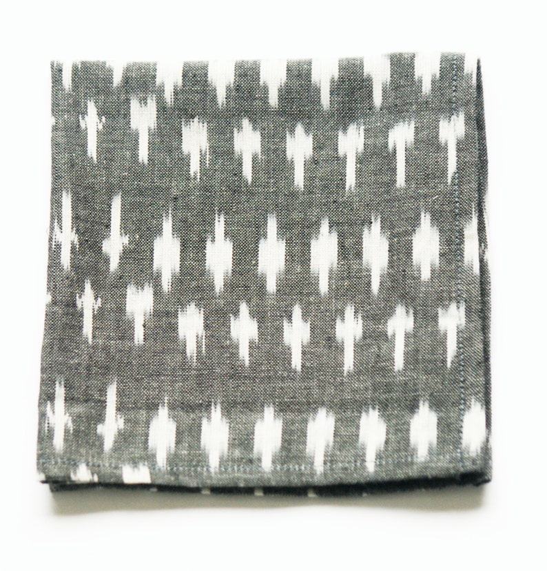 Cloth Napkin Handwoven Ikat Dot Set of 4 Grey Cocktail Napkin