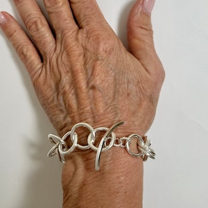 Silver Chain Bracelet, Toggle Closure Bracelet, Adjustable Link Bracelet, Lightweight Stackable Jewelry, Sterling Cable Chain Bracelet