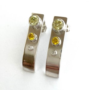 Oblong Earrings, Crystal Earrings, Gemstones Classic Bar Earrings, Push Post Earrings, Silver Dangle Earrings, Silver Gemstone Earrings