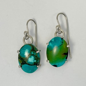 Turquoise Earrings, Green Turquoise Sterling Silver Earrings, Lightweight Turquoise Jewelry, Silver Dangle Earrings, Long Drop Earrings