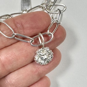 Sterling Silver Paperclip Bracelet: Lion Charm, Adjustable Chain