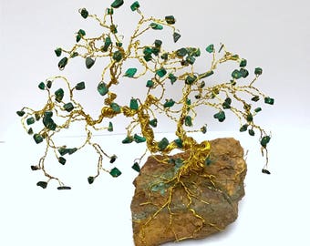 Bonsai Gemstone Tree, Wire Tree Sculpture, Crystal Trees, Jewel Trees, Malachite Gem Tree
