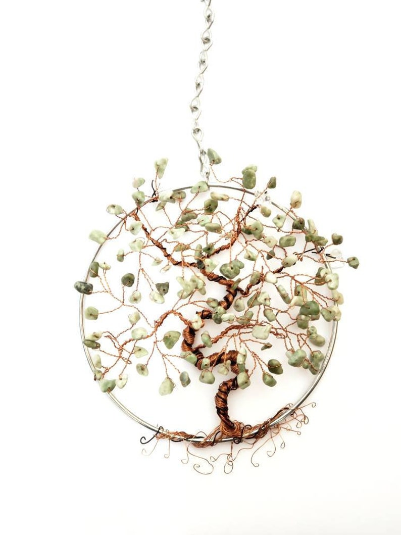Jade Suncatcher Tree Of Life Copper Tree Money Tree Gift Prosperity Decor Feng Shui Crystals - 