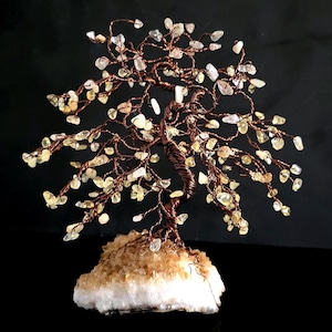 Citrine & Rutilated Quartz Gem Tree – 8.5” Crystal Tree Sculpture on Citrine Base | Abundance, Clarity, Solar Plexus Decor, Prosperity Gift